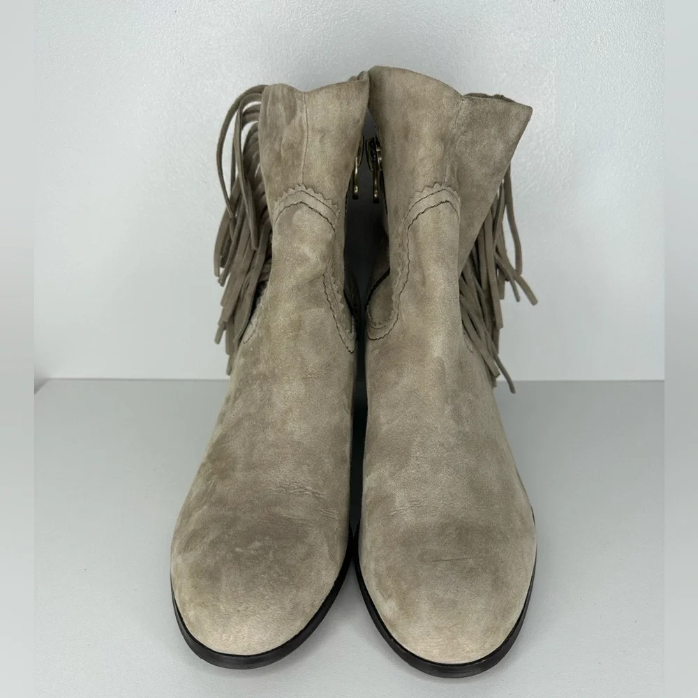 Sam Edelman Gray Suede Fringe Louie Heeled Ankle Boot Women’s Size 10.5